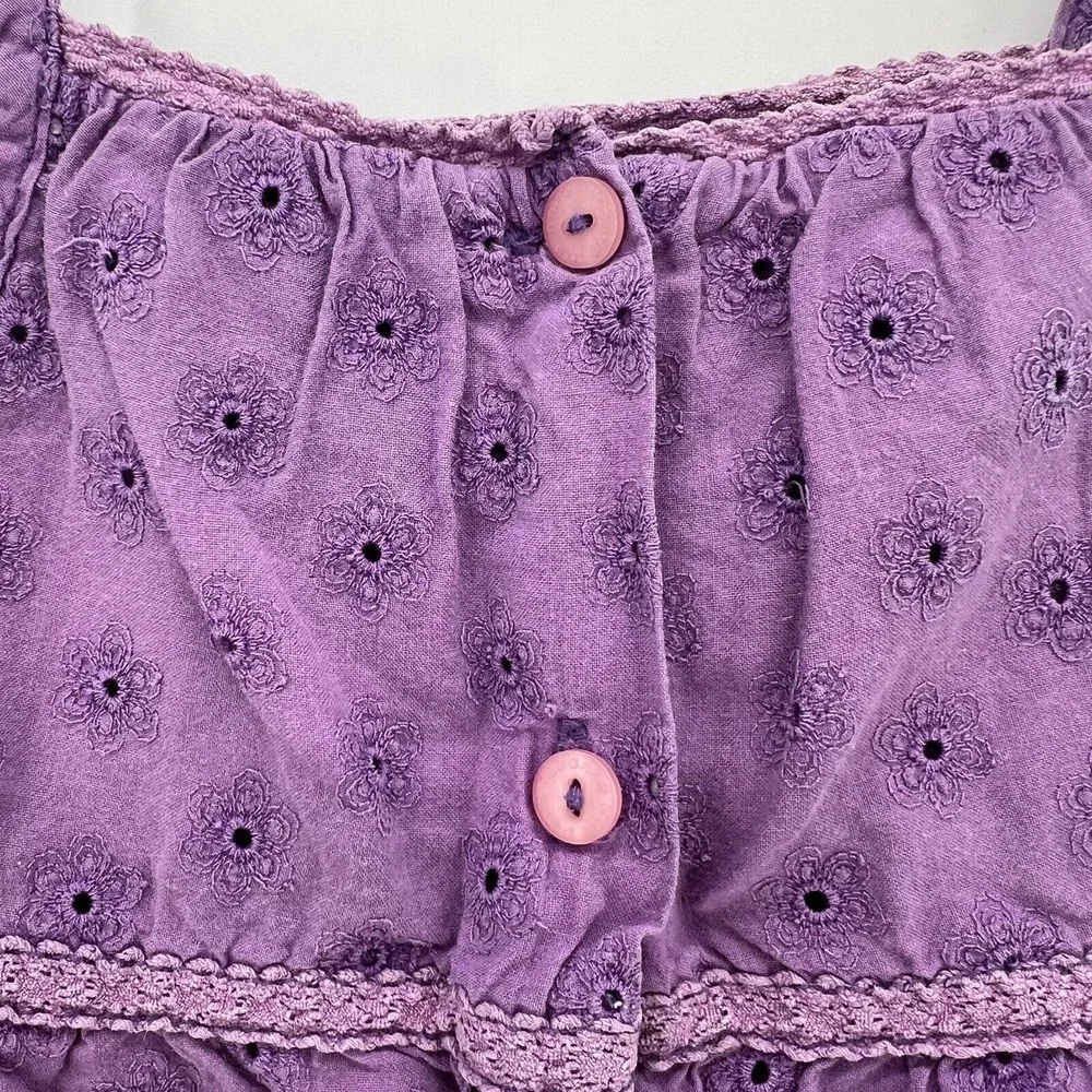 Paco Rabanne‎ Girls Kids Size 90 US 3T Eyelet Tank Top Purple Floral Button Back
